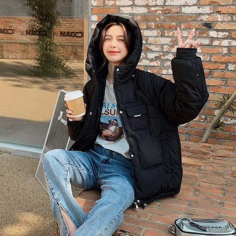 European Station 2022 Winter New Small Cotton Clothes Women's Hooded Bread