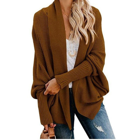 Fitshinling Oversized Sweater Cardigan Female Clothes Patchwork Batwing Sleeve Long Outerwear Women Winter Big Size Jacket Coat