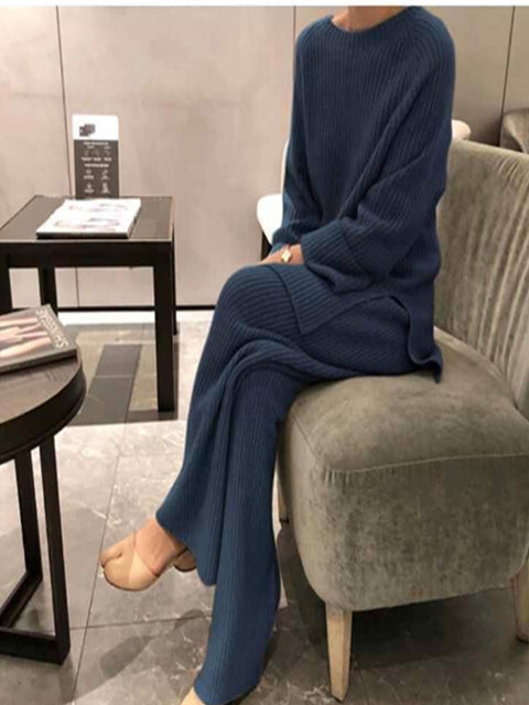 New Fashion Winter Women's Thicken Warm Knitted Pullover Sweater Two-Piece Suits