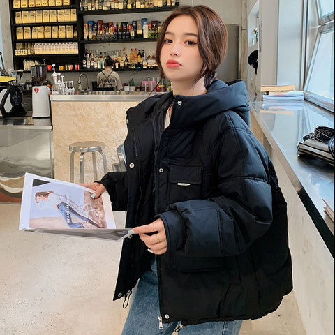 European Station 2022 Winter New Small Cotton Clothes Women's Hooded Bread