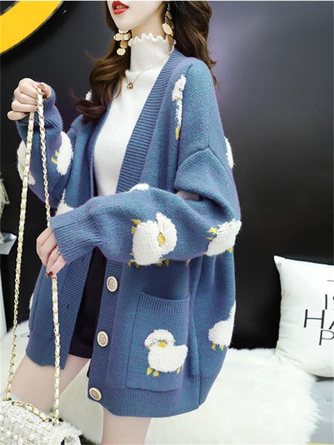 2022 Women Sweater Cardigans Knitcoat V Neck Sheep