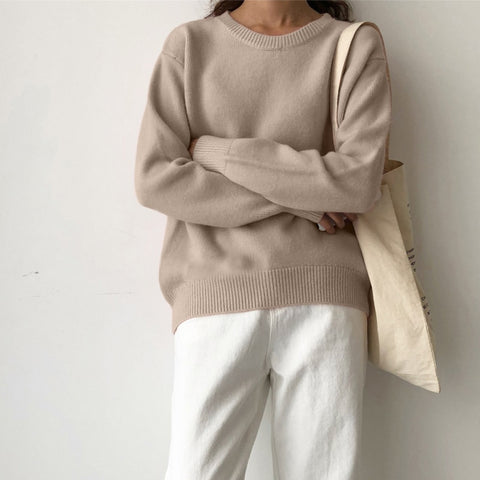 Winter Warm Knitted O Neck Sweater Women 2022 Korean Elegant Basic