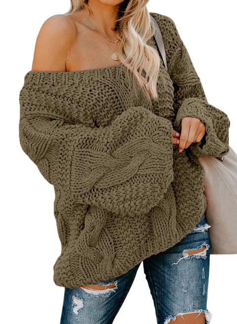 Vollonce Women's Cable Knit Jumper Chunky