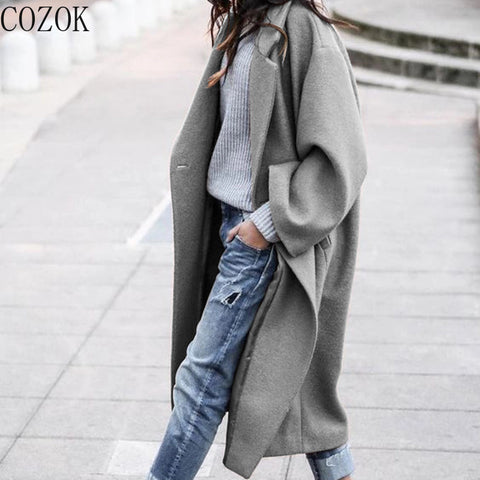 Winter Leisure Long Pure Color Warm KeepingWoolen Coat