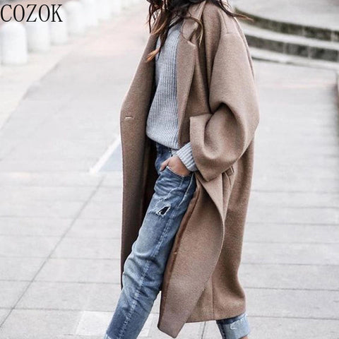 Winter Leisure Long Pure Color Warm KeepingWoolen Coat