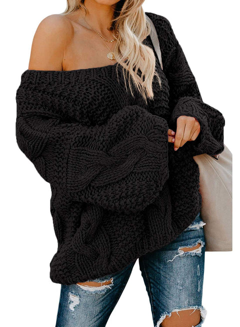 Vollonce Women's Cable Knit Jumper Chunky