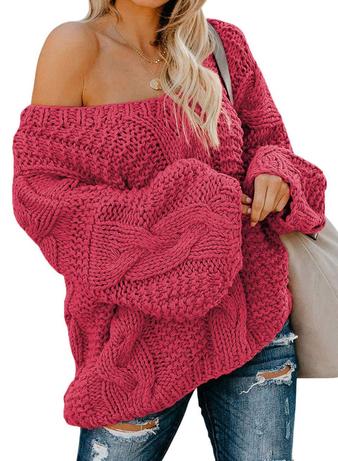 Vollonce Women's Cable Knit Jumper Chunky
