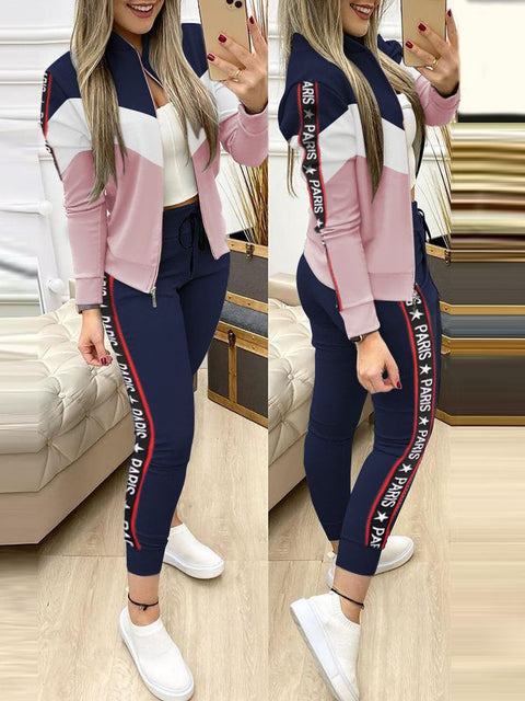 2022 Women's Tracksuit Zipper Top And Pants Casual Sport Suit