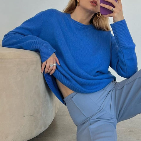 Winter Warm Knitted O Neck Sweater Women 2022 Korean Elegant Basic