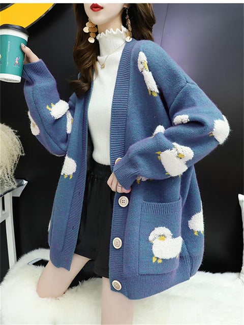 2022 Women Sweater Cardigans Knitcoat V Neck Sheep