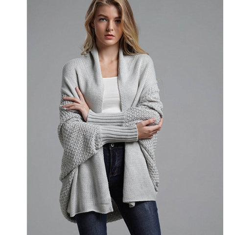 Fitshinling Oversized Sweater Cardigan Female Clothes Patchwork Batwing Sleeve Long Outerwear Women Winter Big Size Jacket Coat