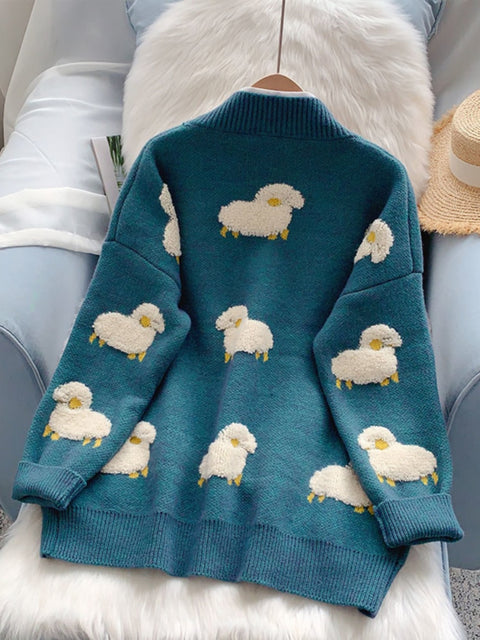 2022 Women Sweater Cardigans Knitcoat V Neck Sheep