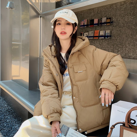 European Station 2022 Winter New Small Cotton Clothes Women's Hooded Bread