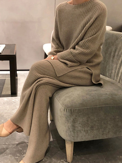 New Fashion Winter Women's Thicken Warm Knitted Pullover Sweater Two-Piece Suits