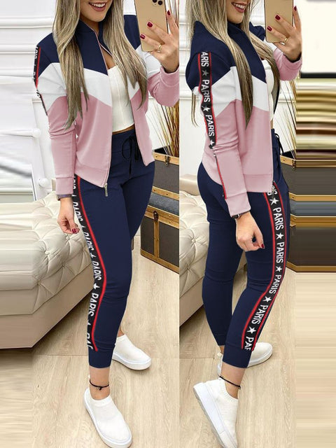 2022 Women's Tracksuit Zipper Top And Pants Casual Sport Suit
