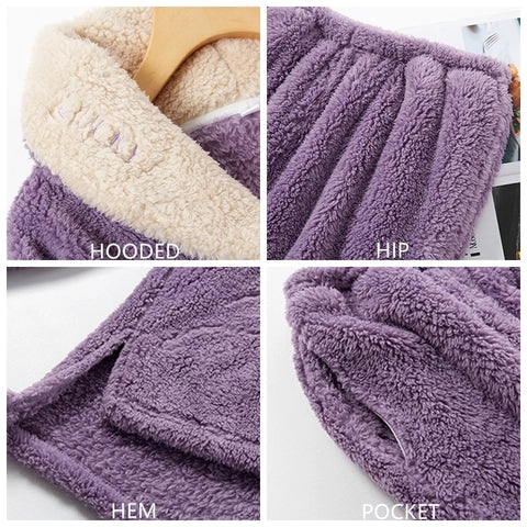 New Pajama Sets Women's Solid Long Sleeve Winter Woman Fluffy Pijama Suit