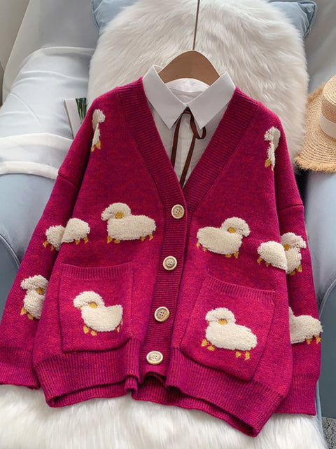 2022 Women Sweater Cardigans Knitcoat V Neck Sheep
