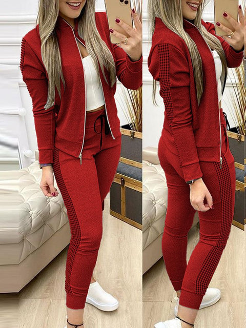 2022 Women's Tracksuit Zipper Top And Pants Casual Sport Suit