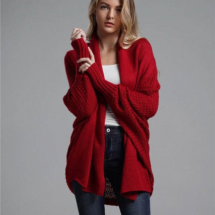 Fitshinling Oversized Sweater Cardigan Female Clothes Patchwork Batwing Sleeve Long Outerwear Women Winter Big Size Jacket Coat