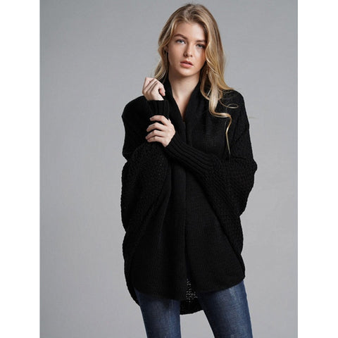 Fitshinling Oversized Sweater Cardigan Female Clothes Patchwork Batwing Sleeve Long Outerwear Women Winter Big Size Jacket Coat