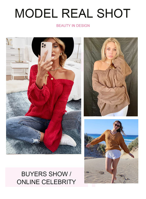Vollonce Women's Cable Knit Jumper Chunky