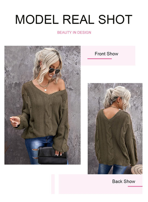 Vollonce Women's Cable Knit Jumper Chunky