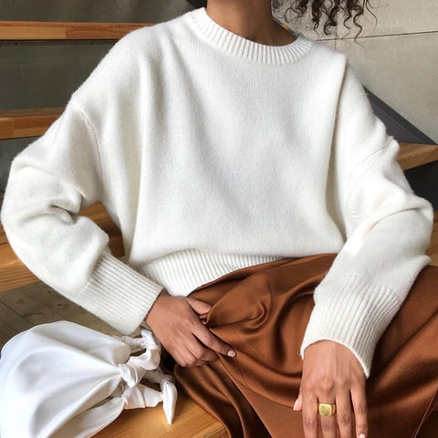 Winter Warm Knitted O Neck Sweater Women 2022 Korean Elegant Basic