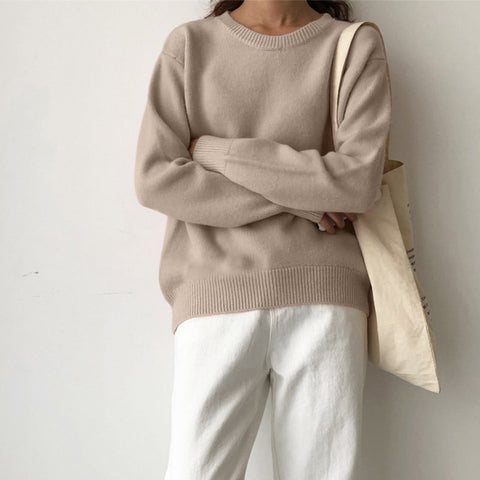 Winter Warm Knitted O Neck Sweater Women 2022 Korean Elegant Basic