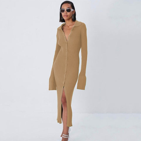 Women Y2K Knit Long Sleeve Sweater Maxi Korean Dress