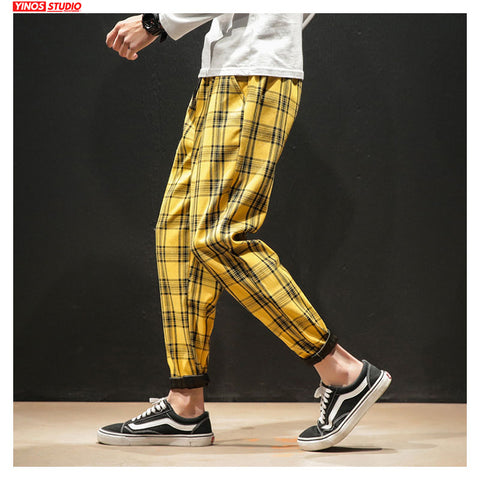 Streerwear Men Plaid Pants