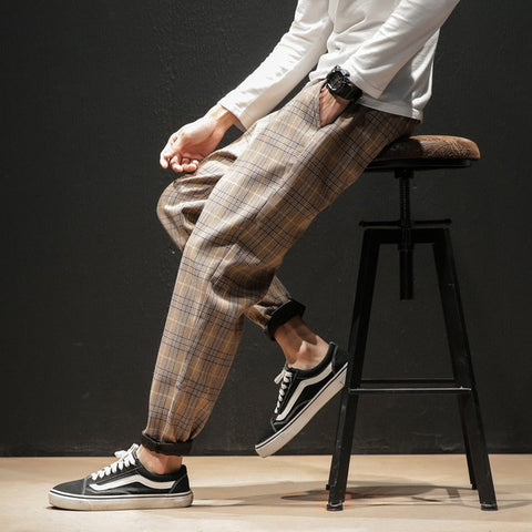 Streerwear Men Plaid Pants