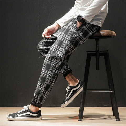 Streerwear Men Plaid Pants