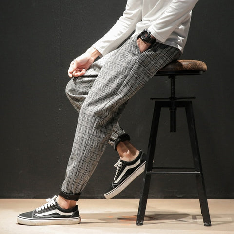 Streerwear Men Plaid Pants