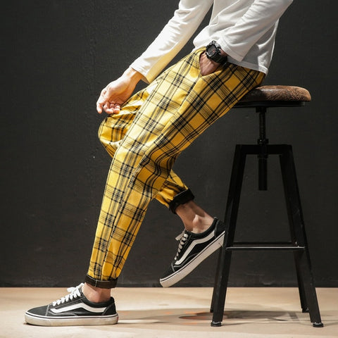 Streerwear Men Plaid Pants