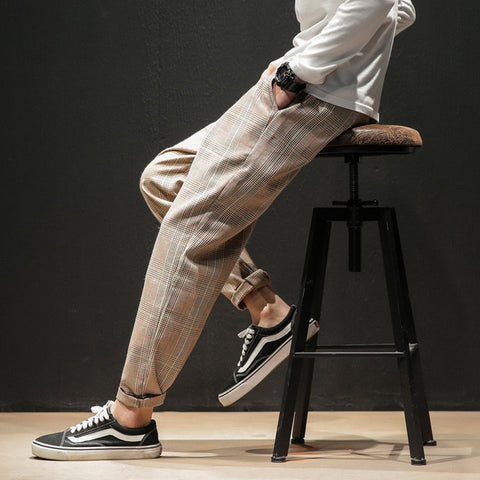 Streerwear Men Plaid Pants