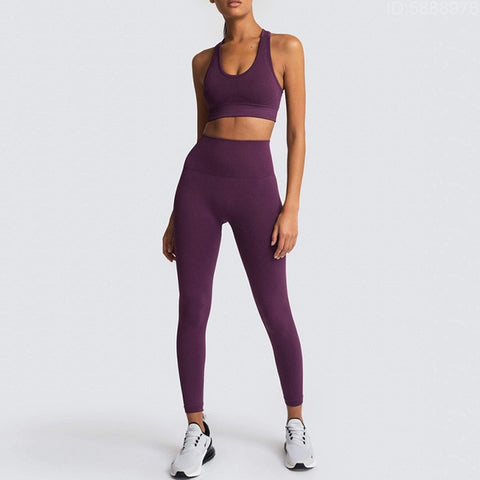 Yoga Sets Women's 2 Piece Set Leggings + Elastic Sports Bras