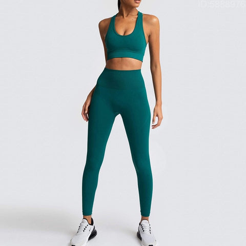 Yoga Sets Women's 2 Piece Set Leggings + Elastic Sports Bras