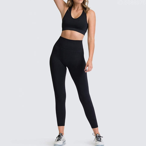 Yoga Sets Women's 2 Piece Set Leggings + Elastic Sports Bras