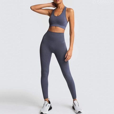 Yoga Sets Women's 2 Piece Set Leggings + Elastic Sports Bras