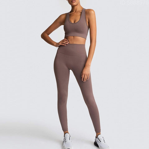 Yoga Sets Women's 2 Piece Set Leggings + Elastic Sports Bras
