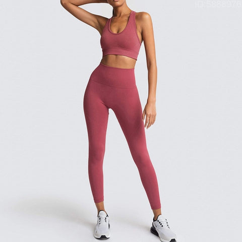 Yoga Sets Women's 2 Piece Set Leggings + Elastic Sports Bras