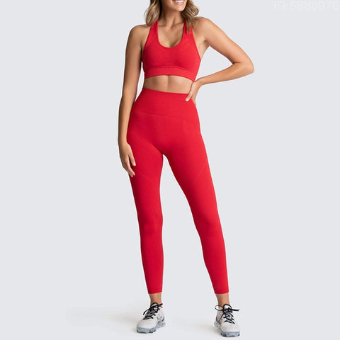 Yoga Sets Women's 2 Piece Set Leggings + Elastic Sports Bras