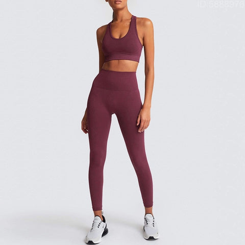 Yoga Sets Women's 2 Piece Set Leggings + Elastic Sports Bras