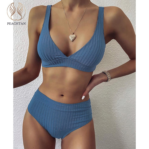 Sexy solid ribbed bikinis 2021