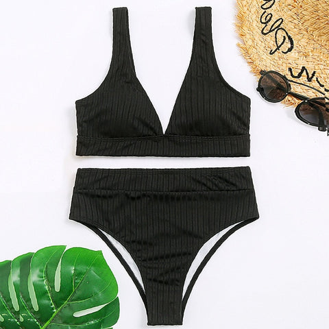 Sexy solid ribbed bikinis 2021