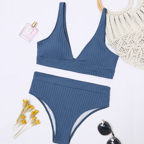 Sexy solid ribbed bikinis 2021