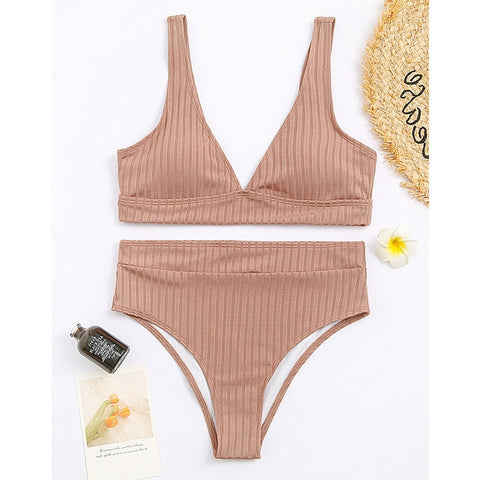 Sexy solid ribbed bikinis 2021