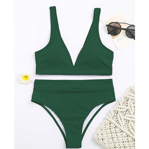 Sexy solid ribbed bikinis 2021