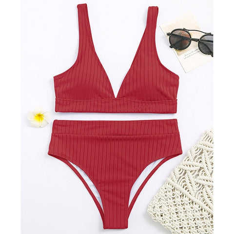 Sexy solid ribbed bikinis 2021