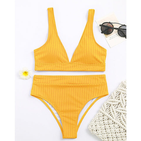 Sexy solid ribbed bikinis 2021